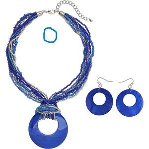 New Multi Strand  Colorful Beaded Necklace with Big Circle Shell Pendant